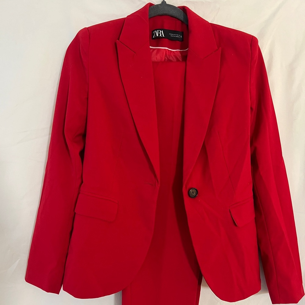 Zara Red Blazer with Matching Pant - Size XS/2